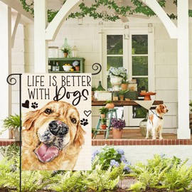 AVOIN colorlife Life is Better With Dogs Golden Retriever Garden Flag 12 x 18 Inch Double Sided Outside, Pet Farmhouse Yard Outdoor Decoration