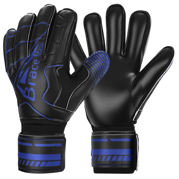 Goalie Gloves for Youth & Adult, Goalkeeper Gloves Kids with Finger Support, Black Latex Soccer Gloves for Men and Women, Junior Keeper Football Gloves for Training and Match