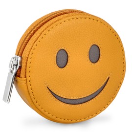 MANAGE Smiley Wallet with Key Ring - Includes Gift Box - Mini Wallet for Women and Children - Key Case Women's Leather Yellow, Smiling Smiley Yellow, coin purse