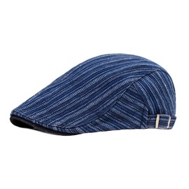 Maxpetus Unisex Vintage Striped Cap Denim Driving Cap (Cotton Blend, Blue)
