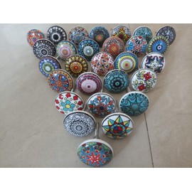 KNOBSWORLD 12 x Mix Vintage Look Flower Ceramic Knobs Door Handle Cabinet Drawer Cupboard Pull Mandala Design
