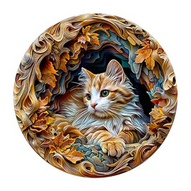 Wooden Puzzle for Adults and Children, Puzzle 100 Pieces, Circular Unique Puzzle, Wooden Puzzle 3D Cat, Wooden Puzzle with Wooden Gift Box