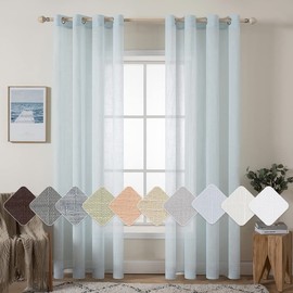 MIULEE 2 Panels Voile Curtains Sheer Cross Linen-like Solid Color Contemporary Decorative Ring Top Eyelet Panels for Bedroom Livingroom Nursery Room Light Blue 55" Wx88 L