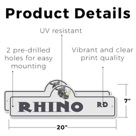 Rhino (2 Pack) Plastic Street Sign - 7 Inch X 20 Inch Gift Animal Wildlife Exotic Safari Large Nature Zoo Tough Decor Outdoors Symbol