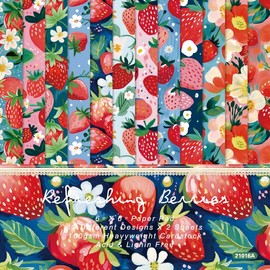 24 Sheets Strawberry Scrapbook Paper 6'' x 6'' Strawberry Pattern Pad Strawberry Single-sided Scrapbook Paper Strawberry Craft Paper for Card Making Kit Strawberry Cardstock Origami DIY