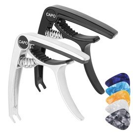 MEIRIYFA 6-Saitige Gitarre Capo für Akustische & Elektrische Ukulele Gitarre Tuner Clip Clamp Zubehör mit 5 Stück Celluloid Gitarre Picks für Banjo, Mandoline, Bass (2 Stück)