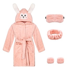SEALINF Girl Plush Robes Bathrobe, Soft and Cute Girl Sleepwear With Hooded for Sleepovers and Spa Party (Pink/rabbit,8)
