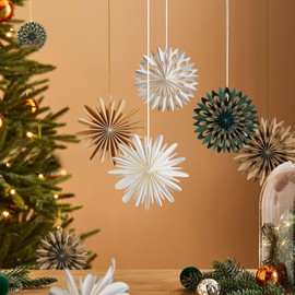 SUNBEAUTY Pack of 9 Christmas Paper Fan Decorations Paper Hanging Snowflakes Ornament for Christmas Tree Boho Hanging Paper Decorations for Christmas Decoration Wedding Birthday Table Decoration