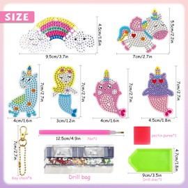 Craft Girls, Unicorn Gifts for Girls, 6-Piece 5D Diamond Set for Children, Make Your Own Key Chains, 5D Diamond Painting by Numbers Art Sets for Girls, Children, Toddlers