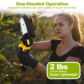 Mini Chainsaw, 4 Inch Small Chainsaw with 2 * 3000mAh Batteries & 2 Chains, 2 lbs Lightweight, Cordless Hand Electric Chain Saw for Garden Pruning, Woodworking DIY, Home Repairs