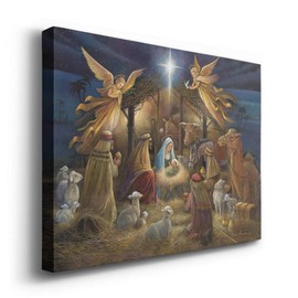 Renditions Gallery Nativity Scene Wall Art, Christ in a Manger, Jesus Christ, Mary, & Joseph, Religious Christmas Scene, Gallery Wrapped Canvas Decor, Ready to Hang, 18 in H x 27 in W, Made in America