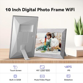Digital Picture Frame, 10 Inches, WiFi Digital Picture Frame, Built-in 32 GB Memory, Electronic Frame with IPS Touch Screen, Auto Rotate, Easy Sharing Photos or Videos via App