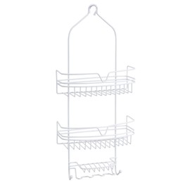 Bath Bliss Head Shower Caddy, 2 Large Baskets, Soap Dish Holder, 6 Accessory Hooks, Moisture & Rust Resistant, White