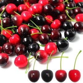 lyfLux 100 pcs Cherry Fruit, 4 Colors Fake Cherries, Fake Fruit, Fruit Decor, Used for Furniture Decoration, Ornaments, Photo Props and Window Display