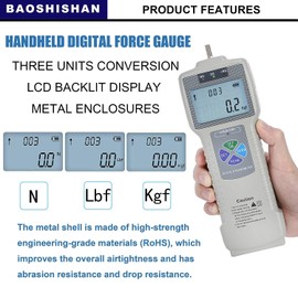 BAOSHISHAN ZP-50N Digital Force Gauge Push Pull Gauge with Output Function, Carrying Case, LCD Backlit Display, Metal Enclosures for Tension and Compression Load Plug Force Destructive Tests