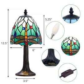 Rsbrillialite Stained Glass Dragonfly Design Table or Desk Light, Tiffany Style Mini Table Lamp-, LED Bulb Included-Vintage Look Colorful Accent Decor