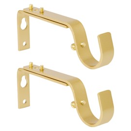 Adjustable Curtain Rod Brackets, 2 Pcs Premium Rod Brackets for Wall, Curtain Rod Holder, Drapery Rod Holders Hardware Window Curtain Rod Support Hanger for 7/8 or 1-Inch Rod (Gold)