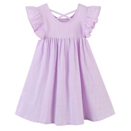 GSVIBK Baby Girls Linen Cotton Dress Halter Flutter Sleeve Casual Dress Toddler Girl Ruffle Sleeve Dress 686 Lavender 120