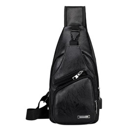 zalati Leder geneigte Umhängetasche Herren PU Brust Tragbare Reisetasche Crossbody Geldbörse Crossbody Rucksack mit USB Ladeanschluss für Outdoor Sport Gymnastik Wandern Radfahren Schwarz, Schwarz