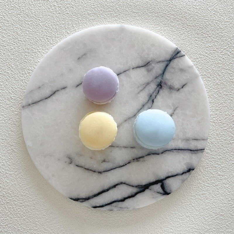 StonePlus Natural Round Marble Tray Glossy Pastry Board for Dessert,