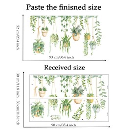 Hanging Green Vine Wall Stickers Peel and Stick, Tropical Potted Plant Leaves Removable Wall Decals DIY Wall Art Living Room Decor for Teen Girls Boys Bedroom