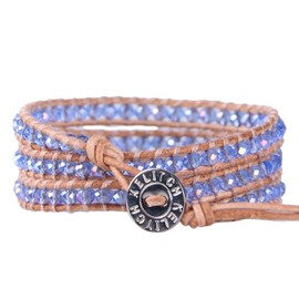 KELITCH Crystal Beads Bracelets Hand Woven 3 wrap Bracelet Bohemian Stackable Leather Bracelet Multicolor Women Men's Jewelry (Blue)