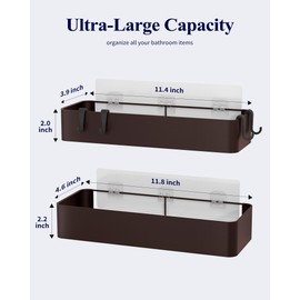 Kitsure Shower Caddy - 2 Pack Adhesive Shower Organizer, Rustproof Metal Shelves, No-Drill Bathroom Organizers and Storage, Brown, Large