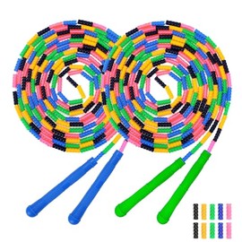 Dutch Jump Rope 16 FT 1 Pack/2 Pack, Long Soft Beaded Jump Rope, Adjustable Segmented Skipping Rope for Kids Adults, Multiplayer Jumping Rope for Fitness Outdoor (2 pack green+blue)