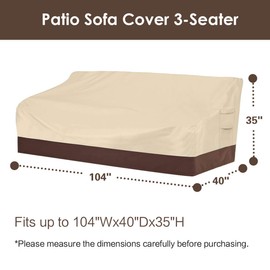 Vailge Heavy Duty Patio Sofa Cover, 100% Waterproof 3-Seater Outdoor Sofa Cover,Lawn Patio Furniture Covers with Air Vent and Handle,Beige&Brown