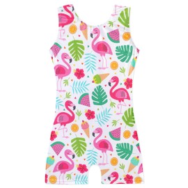 HOZIY Gymnastics Leotards for Toddler Girls 5t Size 5-6 Years 5t White Pink Flamingo Watermelon Ice Cream Tropic Leaf Floral Orange Fruit Dance Clothes Sparkly