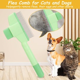 Palksky Flea and Tick Comb for Cat, 2PCS Flea Treatment Fine-Toothed Comb for Cats and Dog, Cat Brush with Release Button, Cat Tangled Hair Removal Grooming Brush, Pet Supplies Accessories