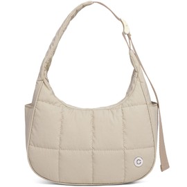 Caitina Puffer Shoulder Crescent Bag for Women Nylon Hobo Bags Purse for Women Small Quilted Bag with Adjustable Strap Khaki