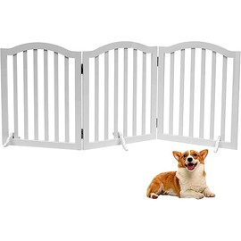 Wooden Dog Gate Foldable Pet Fence Freestanding Baby Gate for Doorways,Stairs.3 Panels 23.6 Inches White.