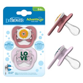 Dr. Brown's Advantage - Chupete para bebé, totalmente simétrico con foco de silicona suave, 0-6 m, sin BPA, lavanda Love, paquete de 2 (el estilo puede variar)