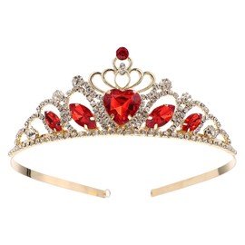 ULTECHNOVO Baroque Queen Crown, Sparkly Glitter Rhinestone Red Metal Headbands Wedding Hair Crowns Tiaras Clasps Accessories for Kids Girls Women Brides