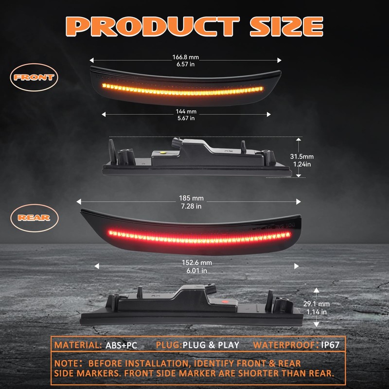 AreLokpri Side Marker Lights Kits for Chrysler 300 2015-2023, Front