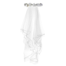 Delicate Dew Girls First Communion Holy Veil White Flower Headband Christening Headpiece(Veil)