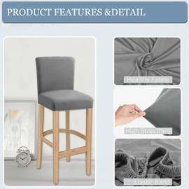 LANSHENG - Fundas para Taburete de Bar, elástico, Lavable, extraíble, con Respaldo Alto, Fundas para sillas de Comedor, Funda Protectora para Silla para Comedor(Gris Claro,2 Piezas)