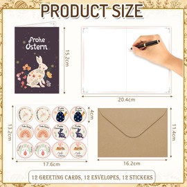 Hangsky Easter Cards with Envelope, Set of 12, Easter Cards, Foldable with Sticker Envelope, Easter Card Set, Easter Cards with Cute Rabbit and Easter Eggs, 6 Different Designs, 2 Pieces Each