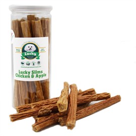 Lucky Premium Treats Lucky Slims - Long Apple and Chicken Jerky Dog Treats, Crunchy Dog Chew Sticks with Real Chicken and Apple for Small to Large Dogs (12 Count)