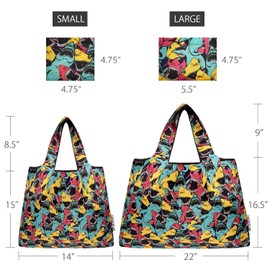 allydrew Large & Small Foldable Tote Nylon Reusable Grocery Bags, Set of 2, Sharks
