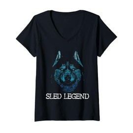 Womens Sled Dog Husky Dog Sled Legend Alaska Winter Mushing Sleigh V-Neck T-Shirt