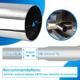 5 inch Diesel Exhaust, Exhaust Pipe Tip Elbow. 5'' Inlet 6'' Outlet 23'' Long chrome exhaust tips