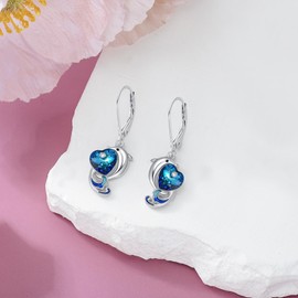 Dolphin Earrings for Women S925 Sterling Silver Dolphin Dangle Earrings Ocean Animal Jewelry Gifts for Dolphin Lover