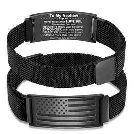 Gift for Men,Bracelet for Men Dad Husband Boyfriend Son Grandson Brother Nephew Uncle American Flag Bracelet Fathers Day Valentines Christmas Jewelry Gifts for Him,Adjustable Size (To My Nephew)