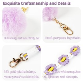 Silicone Boot Set for Owala Water Bottle 32 oz - Includes Water Bottle Handle Strap with Fluffy Pom-Pom Charms - Perfect Owala Accessories, Fits Owala Tumbler, Owala Free Sip, for Pink Owala (Purple)