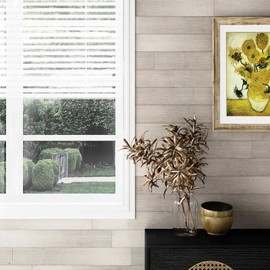 Luxdecor Real Wood Planks for Wall- White Shiplap Boards 5" Peel and Stick Shiplap Boards 10 Pieces Wall Shiplap Planks 12.5 Sq Ft