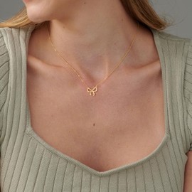 PRTGL Gold Necklace for Women- Dainty 14K Gold Plated Bow Pendant Necklace Trendy Cute Bow Necklace for Women
