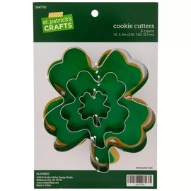 Metal St. Patrick's Day Four Leaf Clover Shamrock Shaped Cookie Cutters - 3 Sizes, Small, Gray