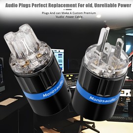 Monosaudio Audiophile Power Plug Pure Copper 15A/125V 10A/250V IEC C13/C15 Power Connector Hi-end Audio Power Plug for DIY Audiophile Power Cord HiFi Audio AC Power Cable(Rhodium Plated)（M105R/F105R）